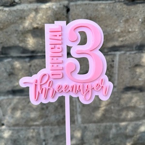 Threenager Cake Topper, Three Year Old Cake Topper, Pink Monochrome Cake Topper, Pink Cake Topper, Three Years old