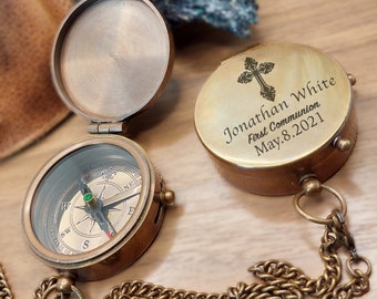 Engraved Compass Gift, Custom Handwriting Compass, First Holy Communion, First Eucharist, Christening Gift Boy, Father's Day Gift