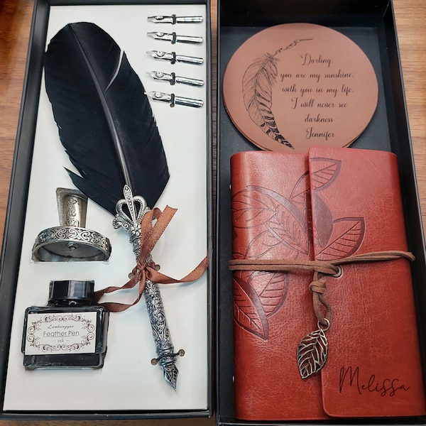 PERSONALIZED Calligraphy Set with Custom Journal / Calligraphy Pen Set / Calligraphy Kit / Quill Pen / Feather Pen / Quill Pen and Ink