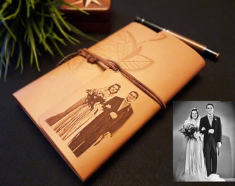 PERSONALIZED Engraved Photo Vegan Leather Notebook / Custom Leather Journal / Gift For Girlfriend.