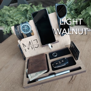 Personalized Desk Organizer, Engraved Photo Docking Station