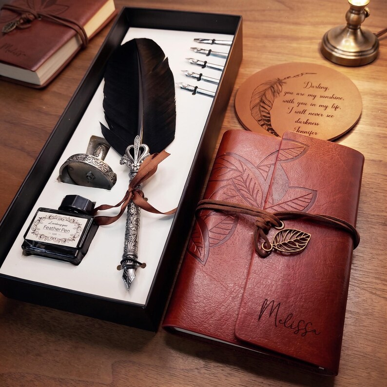 Personalized Calligraphy Gift Set / Feather Quill Pen, Vintage Nibs ...