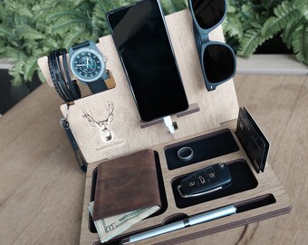 Regali Per Gli Uomini Docking Station Per Telefono Organizer Da Comodino In Legno Stand Regali Per La Festa Del Papa
