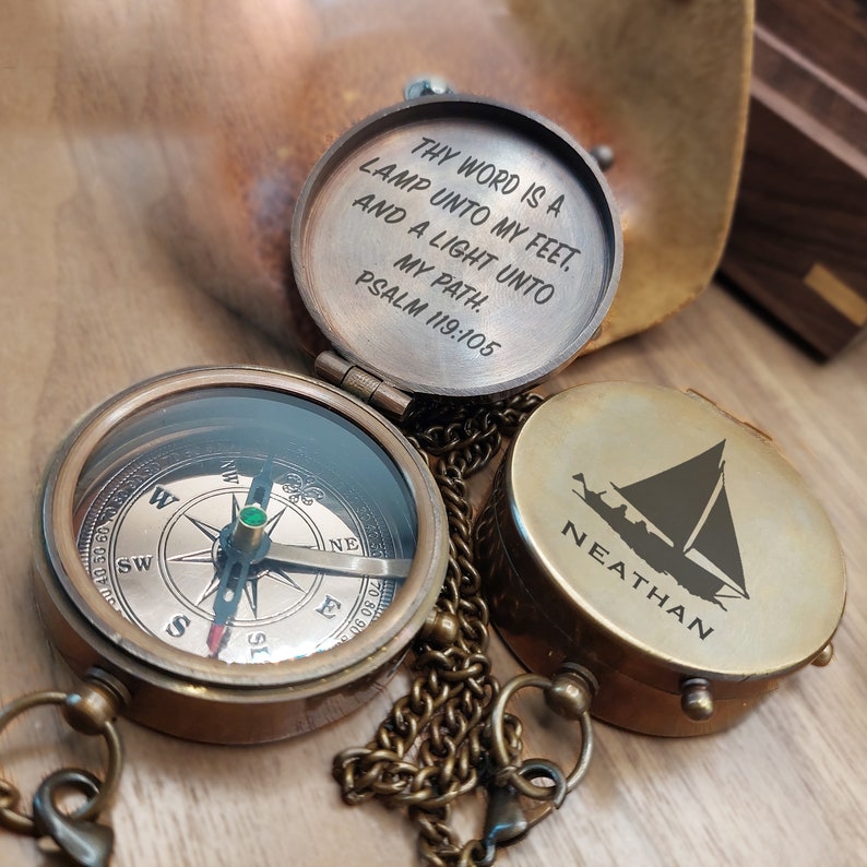 PERSONALISIERTER gravierter Kompass, funktionierender funktioneller Kompass, Taufgeschenk, Hochzeitsgeschenk, Trauzeugen Geschenk Bild 2