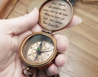 Custom Engraved Brass Compass / Personalized Monogrammed Compass