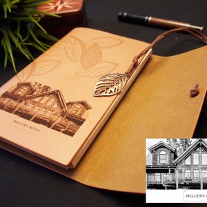 ENGRAVED PHOTO JOURNAL , Engraved Photo Guest Wedding Journal, Welcome To Our Cabin Guest Book, Leather Notebook