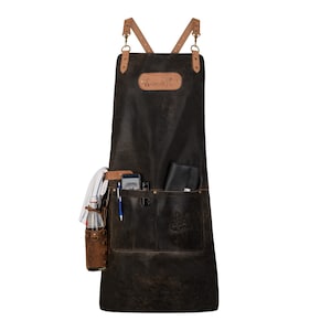 BUTCHER Barista Cracker Leather Apron BBQ Grill and Work Apron Antique Black