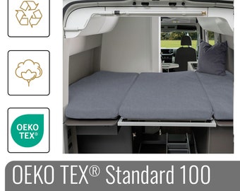 Spannbettlaken VW Grand California 600 für 3 teilige Matratze Heckbett OEKO-TEX® Camper Grau und Weiß