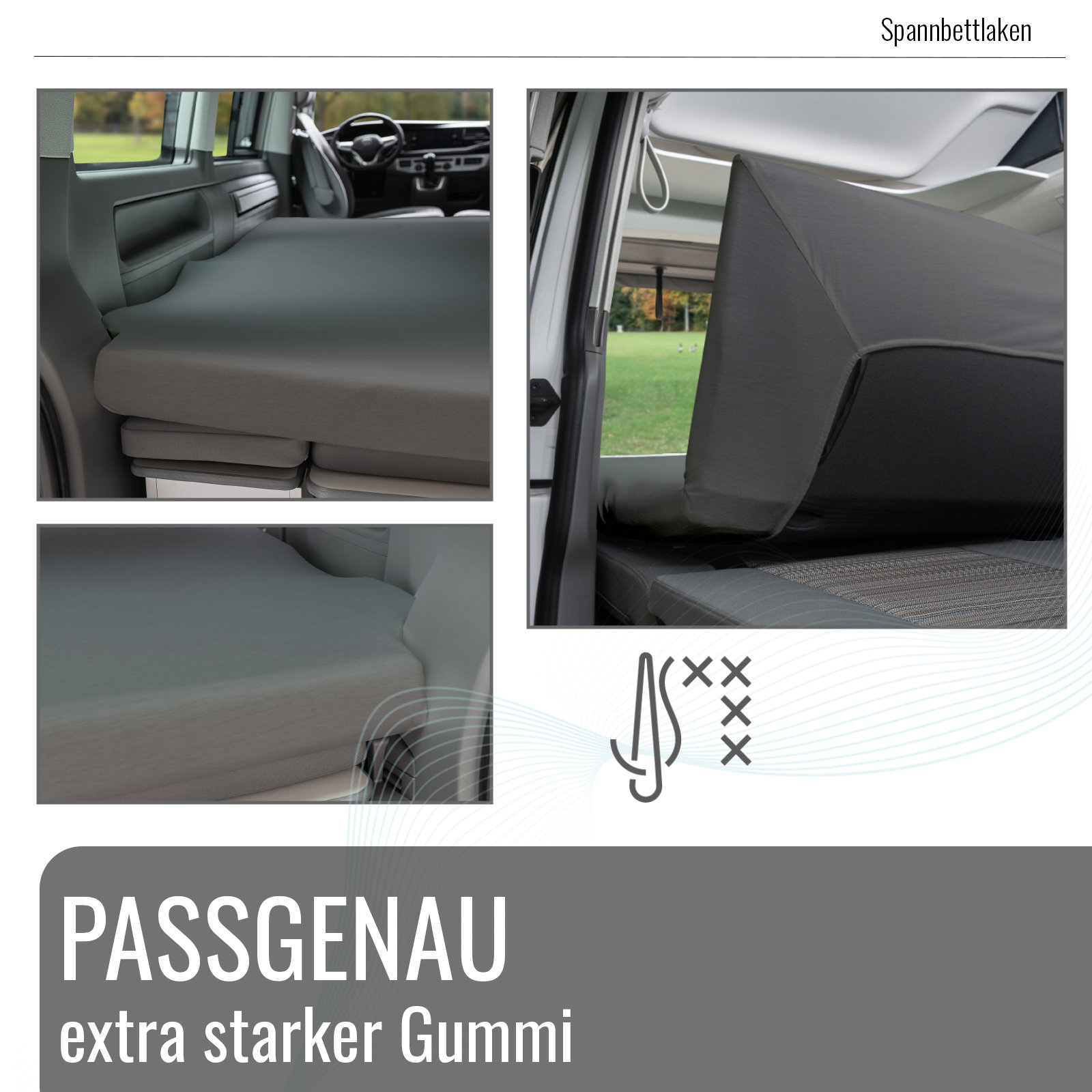 Spannbettlaken VW California BEACH Camper Van Faltbett T5/T6/T6.1 VAN Grau