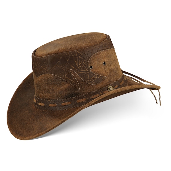 STAMP Herren Western Reiten Cowboy Leder Hut Braun