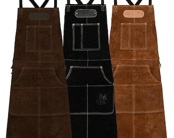 ROUGH Buffalo Rough Wild Leather Work Apron Grill/BBQ Cooking Apron Gardening Apron in various colors - Black - Light Brown - Dark Brown