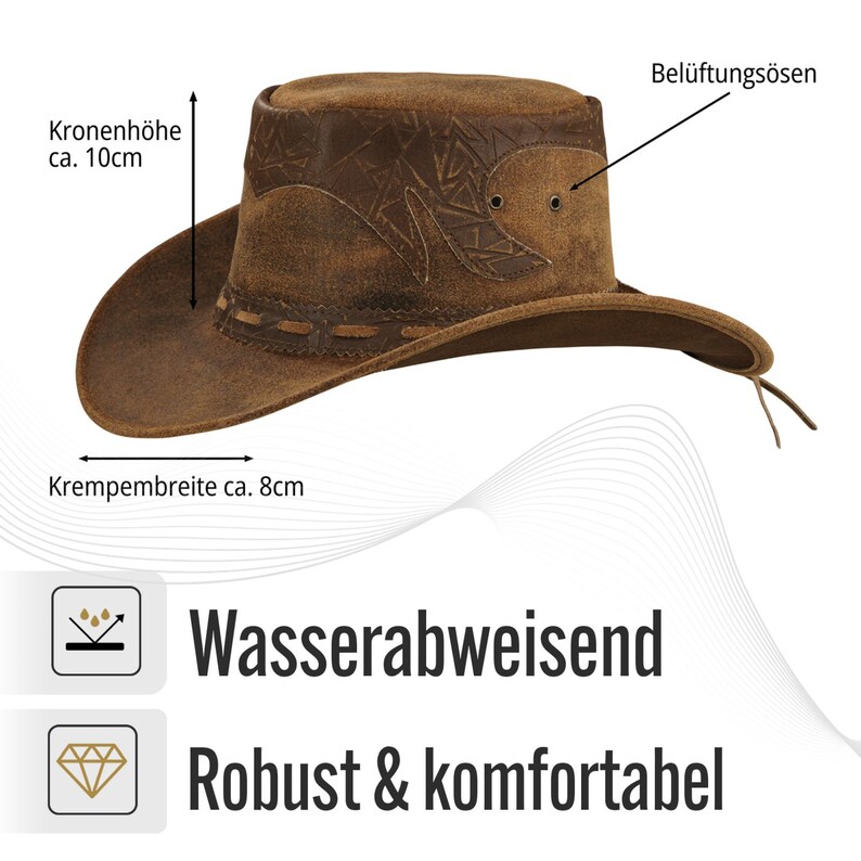 STAMP Herren Western Reiten Cowboy Leder Hut Braun Bild 2