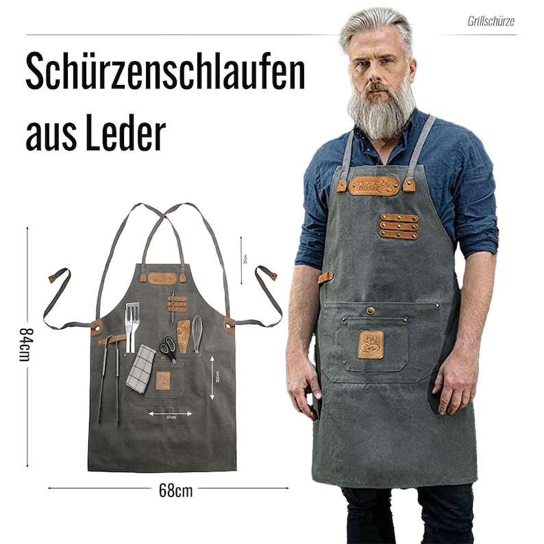 Canvas work apron, BBQ apron, cooking apron Art & Comfort in various designs image 2