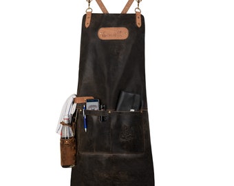 BUTCHER Barista Cracker Leather Apron Grill and Work Apron BBQ Antique Black