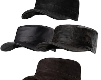 Men's Leather C-UBA Cap Hat Peaked Cap in Various Colors & Leather
