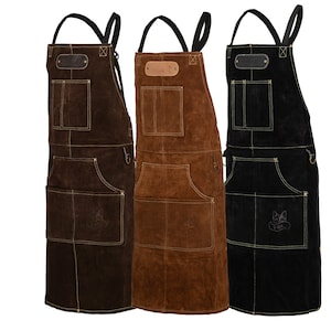 ROUGH Büffel Rau Wild Leder Arbeitsschürze, Grillschürze BBQ Kochschürze in 3 Farben