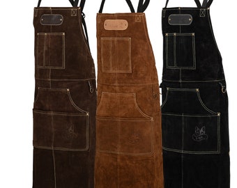 ROUGH Buffalo Rough Wild Leather Work Apron, Grill Apron BBQ Cooking Apron in 3 Colors Black, Brown, Dark Brown