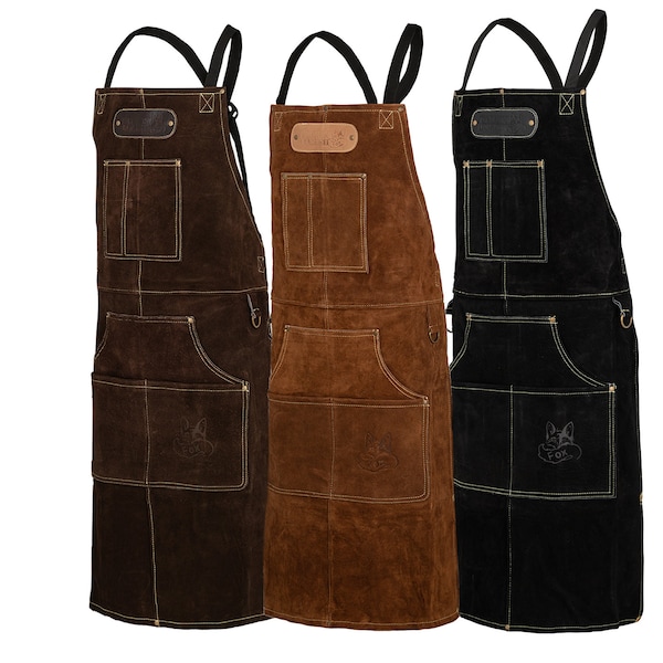 ROUGH Buffalo Rough Wild Leather Work Apron, Grill Apron BBQ Cooking Apron in 3 Colors Black, Brown, Dark Brown