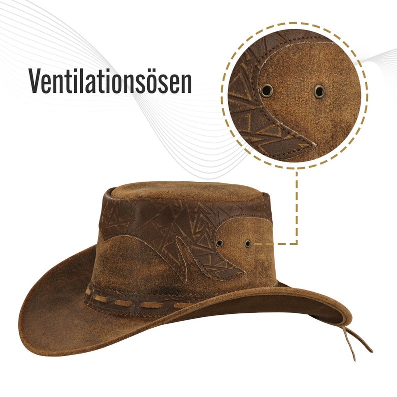 STAMP Herren Western Reiten Cowboy Leder Hut Braun Bild 3