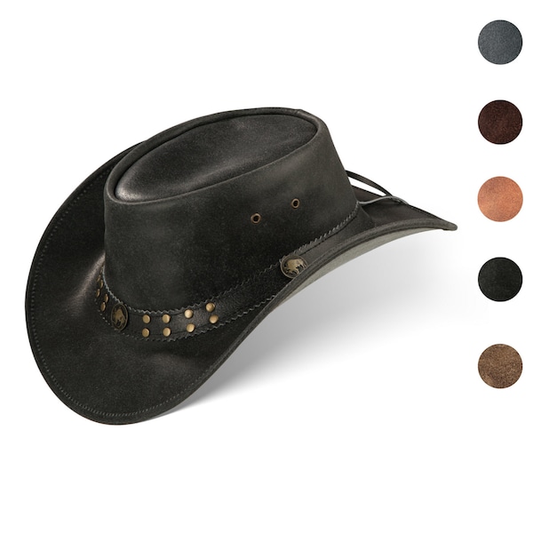 Black Forest Fox Buffalo Bill Chapeau de cowboy occidental en cuir pour homme et femme en 3 couleurs