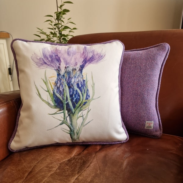 Scottish Thistle Harris Tweed Cushion // Handmade Cushion from Scotland // Flower of Scotland