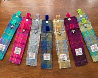 Harris Tweed Lesezeichen // Schottische Highland Kuh, Distel, Hirsch, Scottie Hund und Tartan // Handgemacht in Schottland // Book Club Geschenk