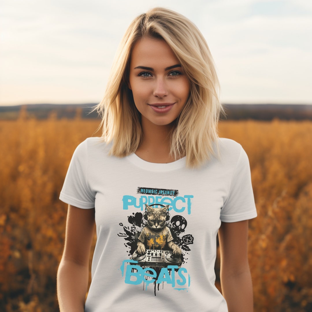 Purrfect Beats Cat Shirt DJ Cat Shirt Techno Tshirt Funny Etsy