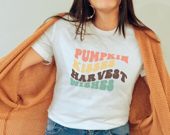 Pumpkin Kisses Harvest Wishes Fall T-shirt, Pumpkin Kisses T-shirt, Autumn Shirt, Fall Shirt, Gift for Autumn Lover, Gift for Her
