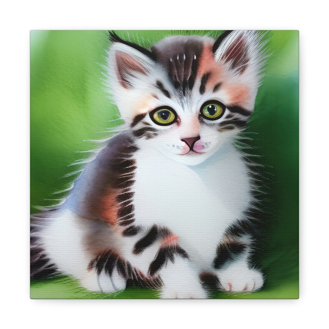 Cute Kitten Canvas Art Print, Watercolor Kitten Home Decor Canvas Print
