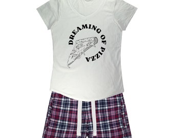 Dreaming of Pizza Women's Sleepy Tee and Flannel Short