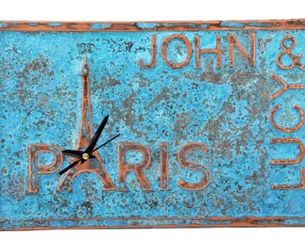 Retro Farmhouse Wall Clock | Copper Patina Home Decor | Personalized Gift | Custom Wall Art | Paris Gift