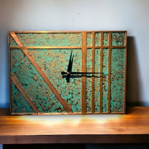 Copper Patina Rectangle Wall Clock | Unique Metal Clock | Boho Wall Decor | Copper Gift