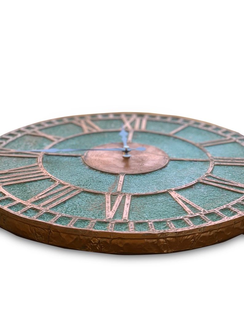 Farmhouse Rustic Wall Clock Copper Patina Art Minimalist Etsy