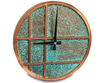 Handmade Rusted, Copper Patina Wall Clock, Oxidized Copper Wall Clock | Minimalist Patina Wall Clock | Rustic Decor | Perfect Gift for Him