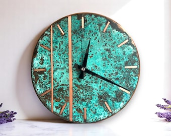Handmade Patina Copper Wall Clock, Retro Minimalist Art