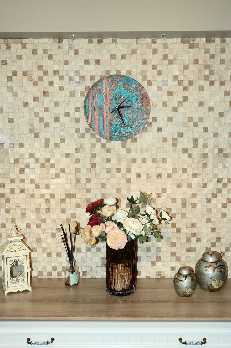 Farmhouse Rustic Wall Clock Copper Patina Art Metal Wall Etsy