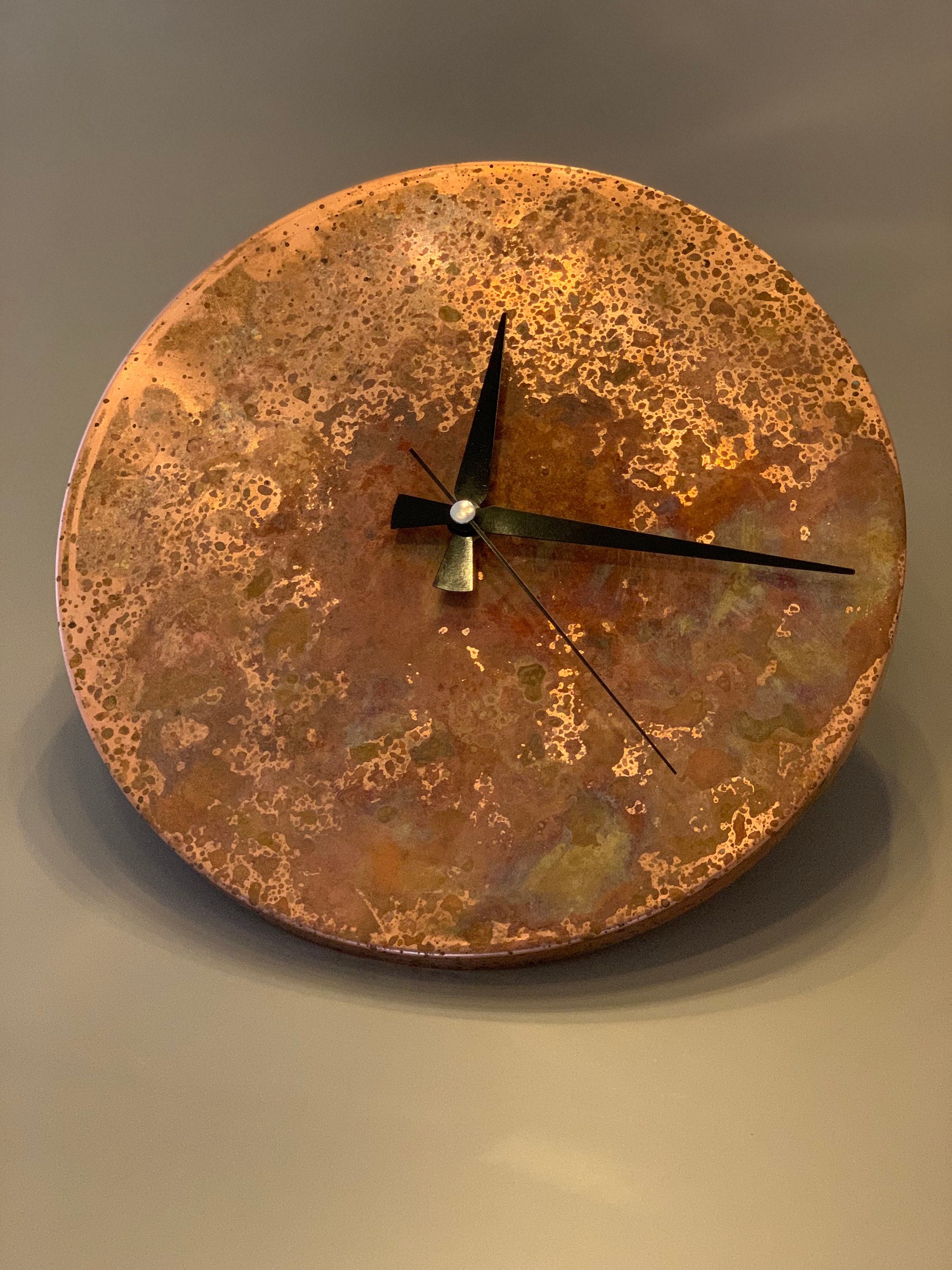 Handmade Rusted, Minimalist Wall Clock, Copper Patina Wall Clock ...