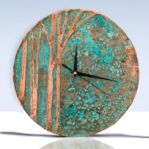 Farmhouse Rustic Wall Clock | Copper Patina Art | Metal Wall Hanging Decor | Anniversary Gift for Husband