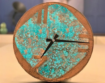 Handmade Rusted, Copper Patina Wall Clock, Oxidized Copper Wall Clock | Copper Patina Wall Clock | Rustic Decor | Perfect Gift for Her