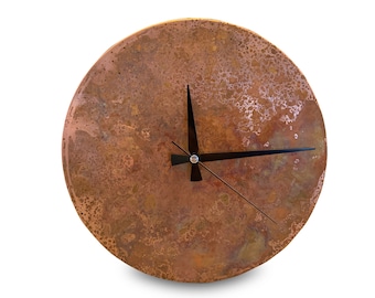 Handmade Rusted, Minimalist Wall Clock, Copper Patina Wall Clock, Oxidized Copper Wall Clock, Retro Clock Art, Gift for Kitchen Wall