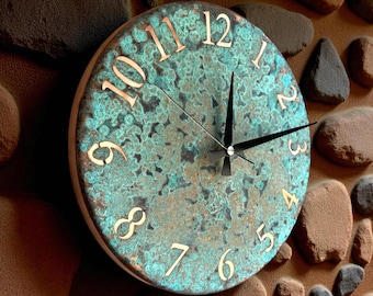 Handmade Patina Copper Wall Clock, Retro Kitchen Decor