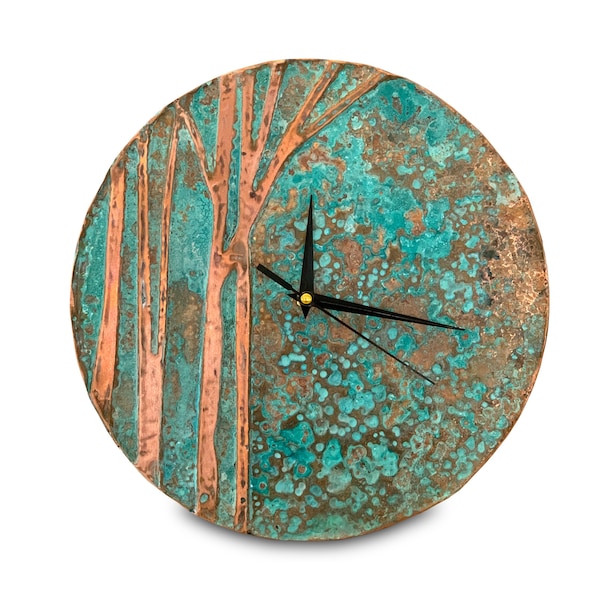 Farmhouse Rustic Wall Clock | Copper Patina Art | Metal Wall Hanging Decor | Anniversary Gift for Husband