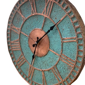 Farmhouse Rustic Wall Clock Copper Patina Art Minimalist Wall Clock Metal Wall Hanging Decor Anniversary Gift For Him image 4
