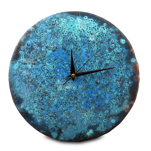 Farmhouse Rustic Wall Clock Copper Patina Art Metal Wall Etsy
