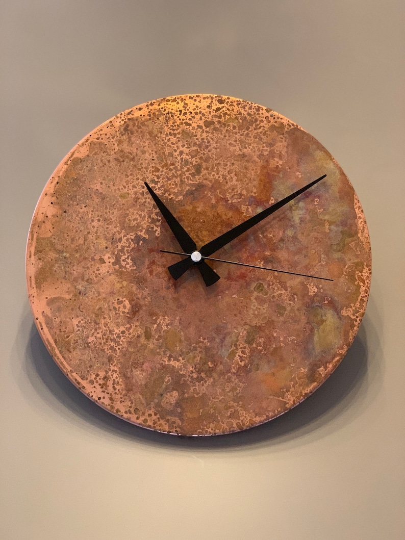 Handmade Rusted Minimalist Wall Clock Copper Patina Wall Etsy