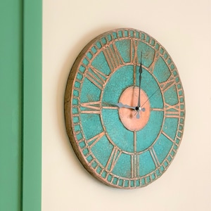 Farmhouse Rustic Wall Clock Copper Patina Art Minimalist Wall Clock Metal Wall Hanging Decor Anniversary Gift For Him image 1
