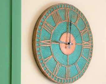 Bauernhaus rustikale Wanduhr | Kupfer Patina Kunst | Minimalistische Wanduhr | Metall Wandbehang Dekor | Jubiläumsgeschenk für Ihn