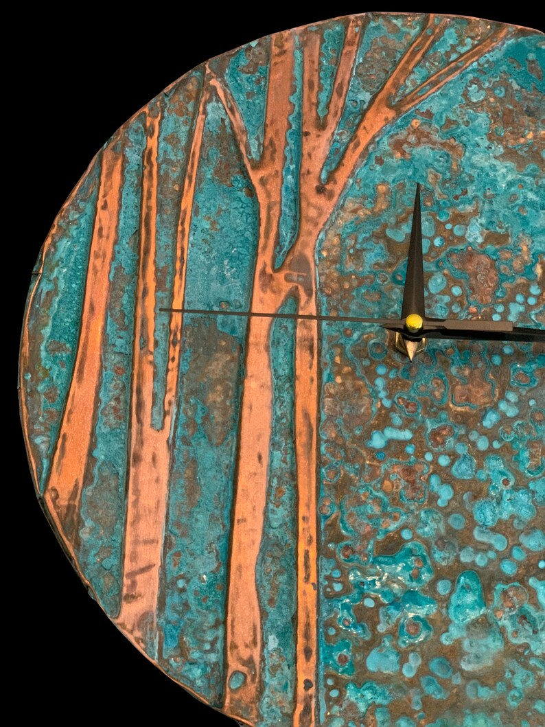 Farmhouse Rustic Wall Clock Copper Patina Art Metal Wall Etsy