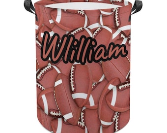 Personalized American Football Laundry Basket: Custom Name Laundry hamper, room décor, Christmas Toy organizer, Sport Rugby Lover, Team Gift