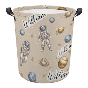 Personalisierter Astronaut Wäschekorb mit Namen, Wäschekorb Geschenke für Kinder Baby mit Griff für Badezimmer Wohnzimmer